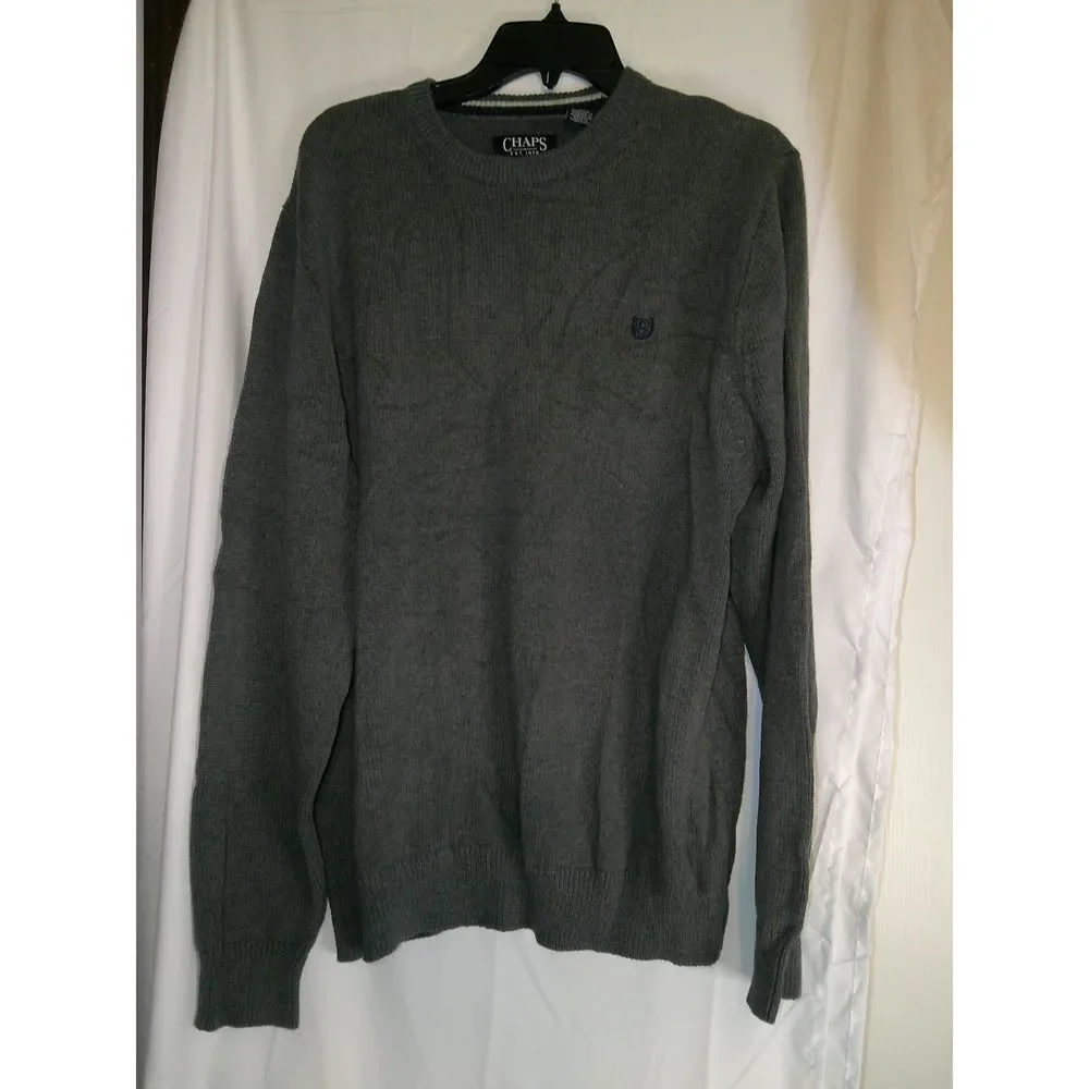 Chaps Classic Grey Crew Neck Knit Sweater Casual Comfort Cotton‎ Blend